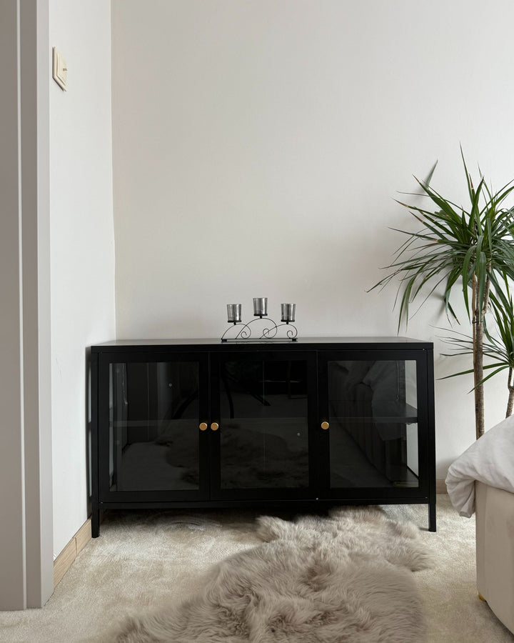 Glass Display Cabinet LED Newport Metal Black