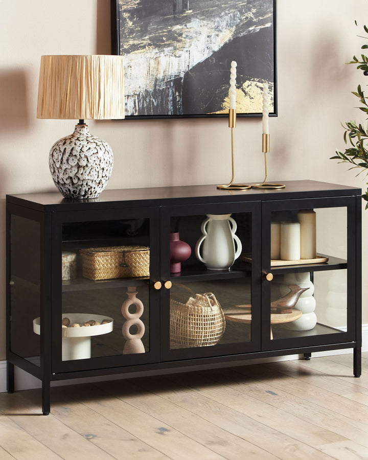 Glass Display Cabinet LED Newport Metal Black
