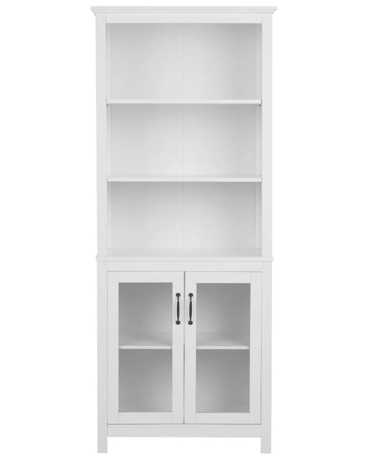 White bookshelf with glass doors 