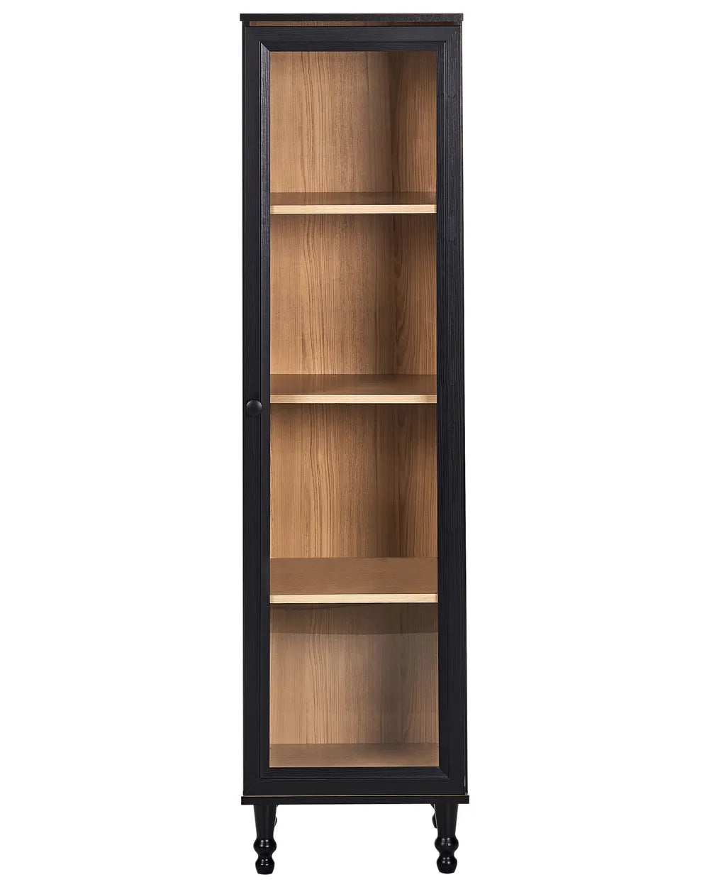 Tall wooden cabinet with black frame 