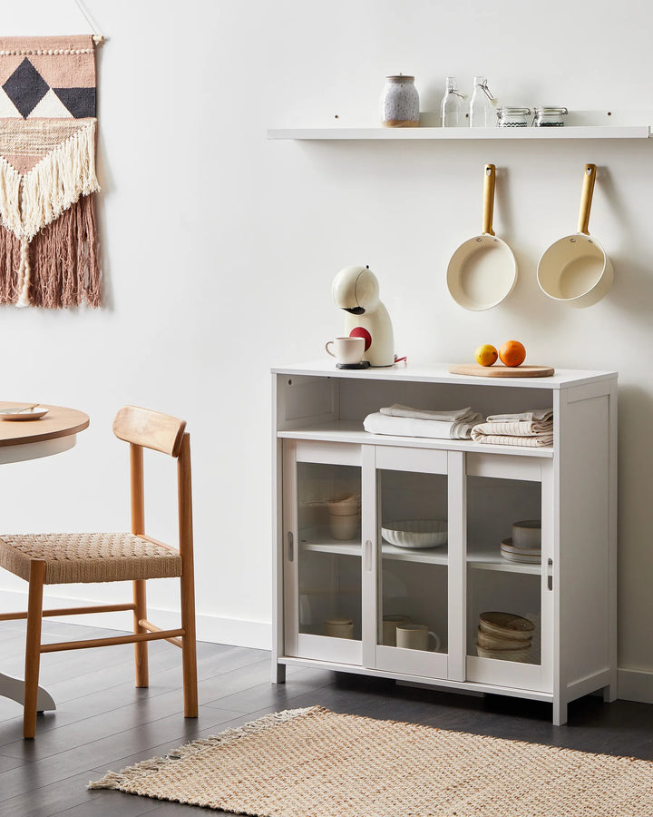 Glass Display Sideboard 86 cm White Trenea