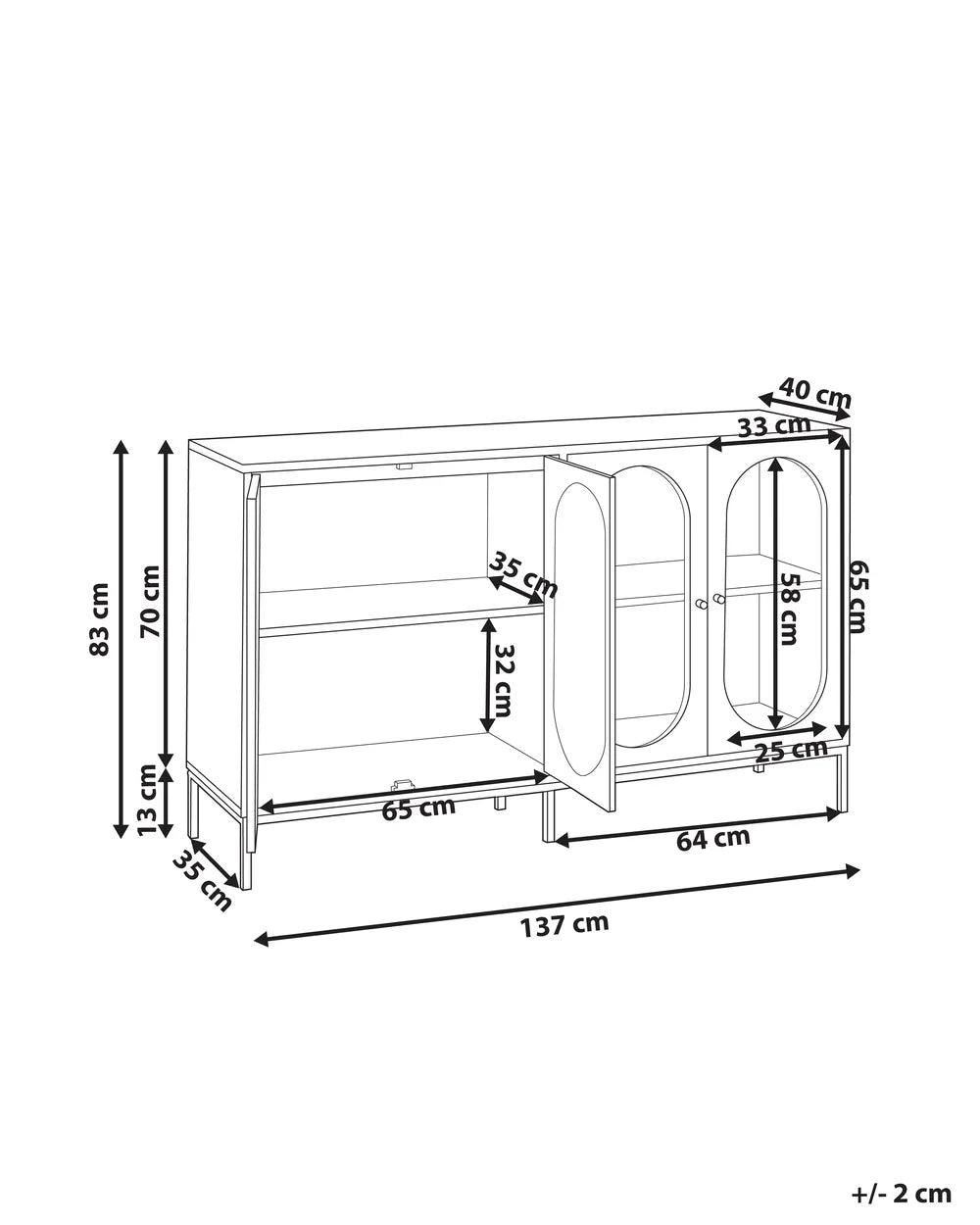 Glass Display Sideboard 137 cm Black Kinston