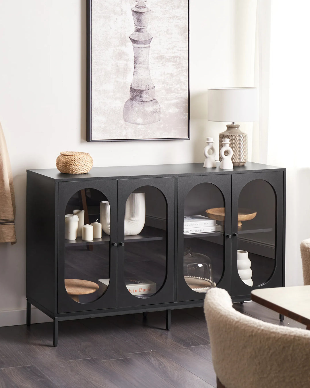 Glass Display Sideboard 137 cm Black Kinston