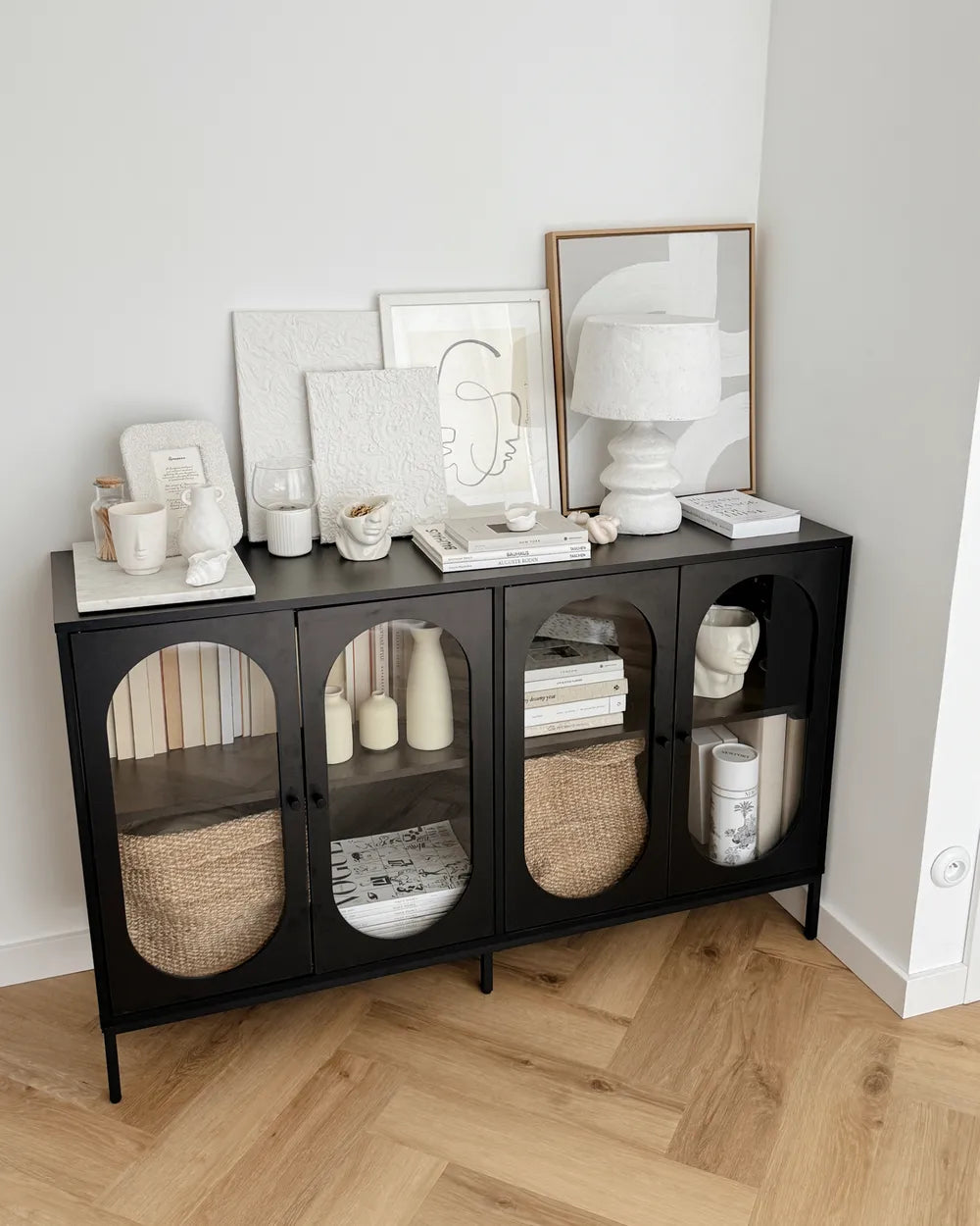 Glass Display Sideboard 137 cm Black Kinston