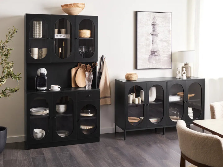 Glass Display Sideboard 137 cm Black Kinston
