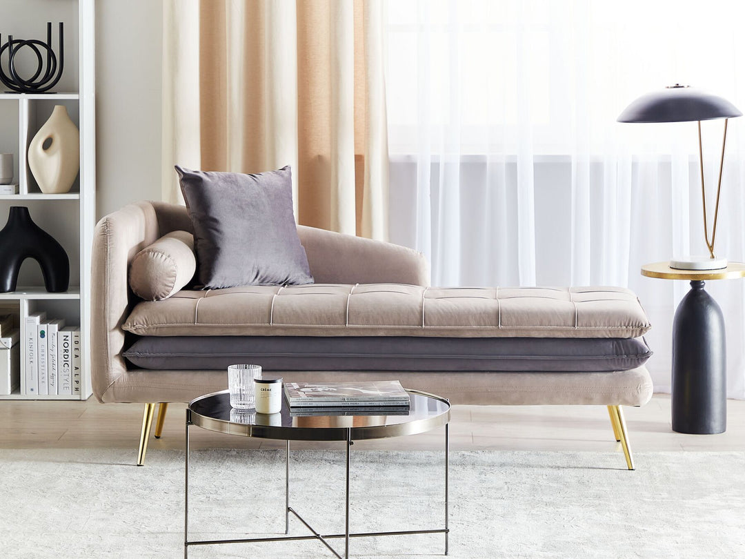 Gonesse Left Hand Velvet Chaise Lounge Beige and Grey