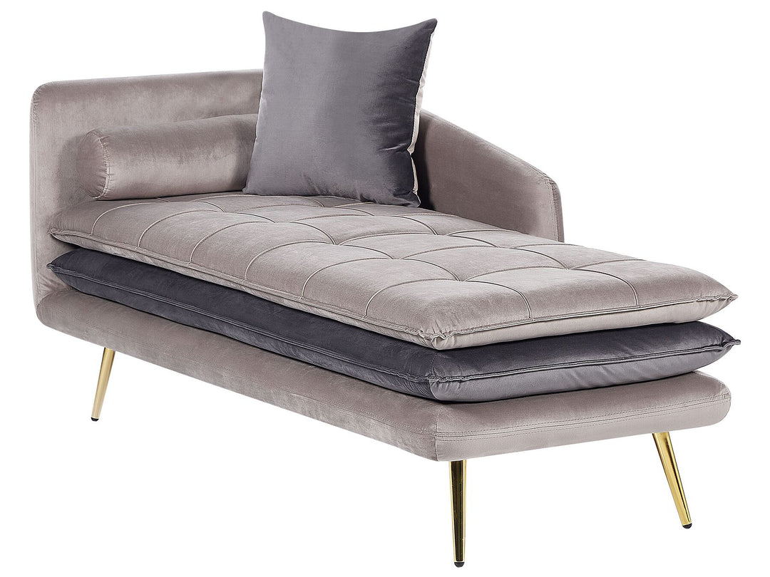 Gonesse Left Hand Velvet Chaise Lounge Beige and Grey