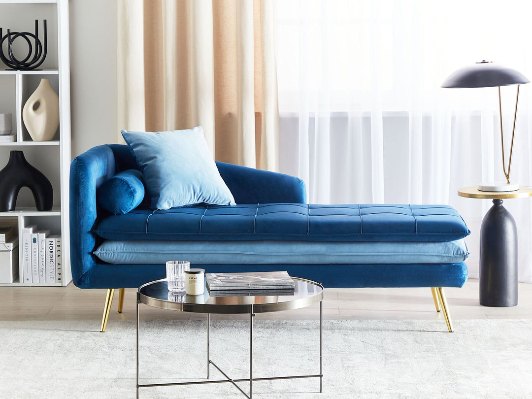 Gonesse Left Hand Velvet Chaise Lounge Blue