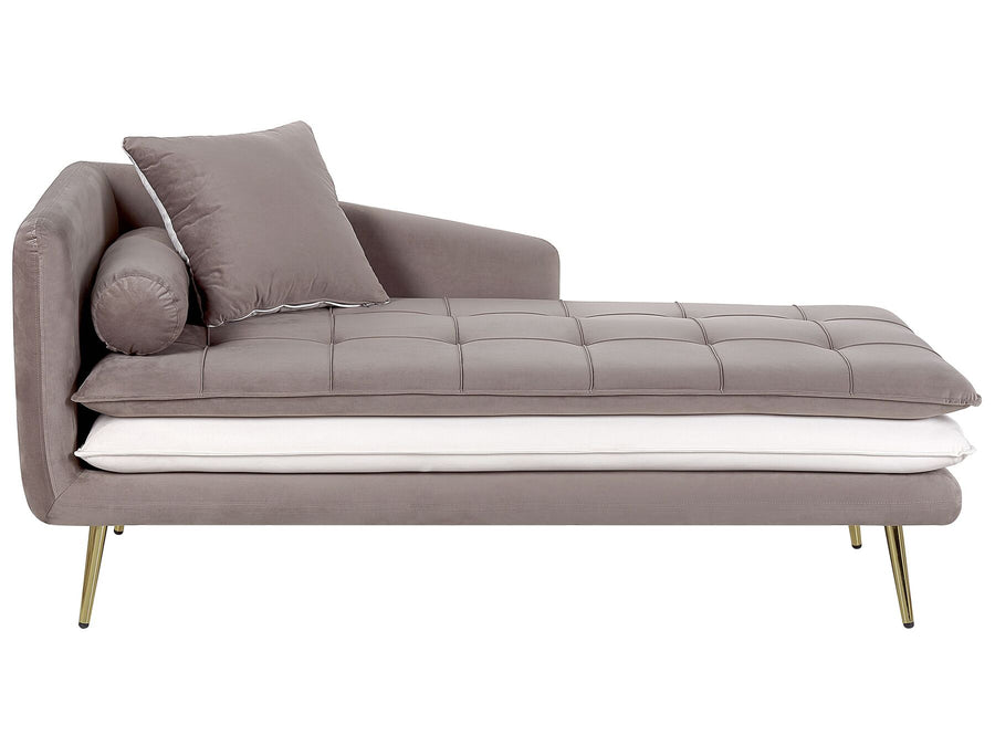 Gonesse Left Hand Velvet Chaise Lounge Brown with White