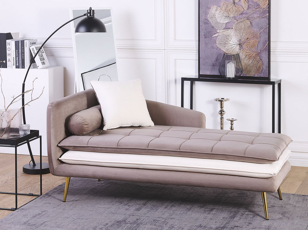 Gonesse Left Hand Velvet Chaise Lounge Brown with White