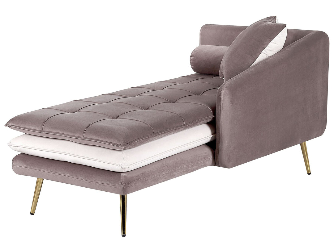 Gonesse Left Hand Velvet Chaise Lounge Brown with White