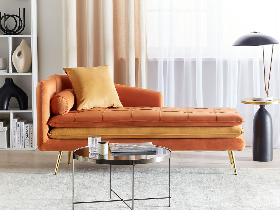 Gonesse Left Hand Velvet Chaise Lounge Orange