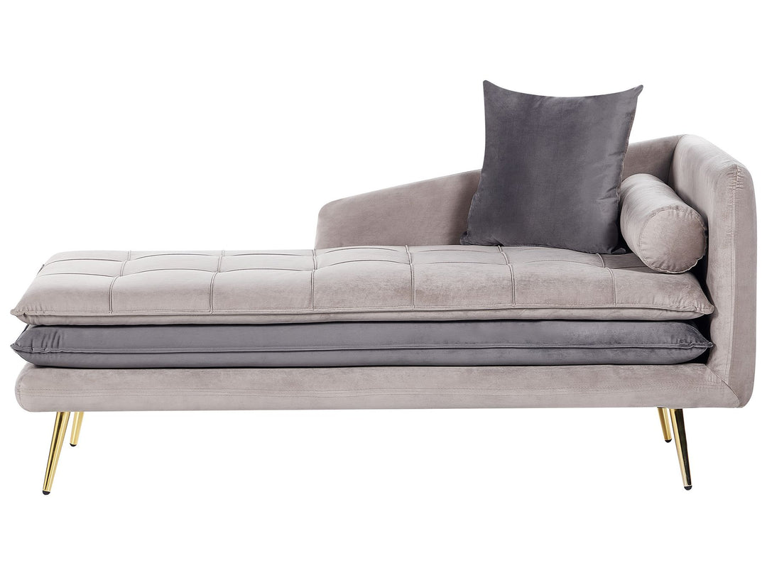 Gonesse Right Hand Velvet Chaise Lounge Beige and Grey