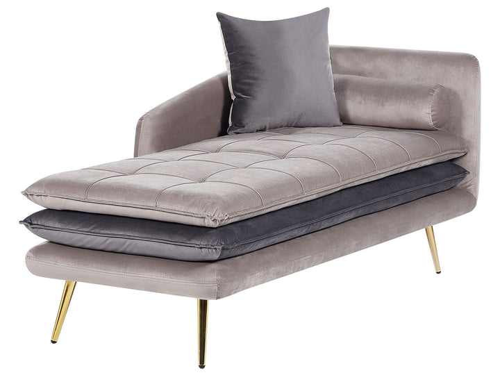 Gonesse Right Hand Velvet Chaise Lounge Beige and Grey