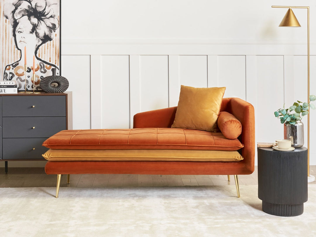 Gonesse Right Hand Velvet Chaise Lounge Orange