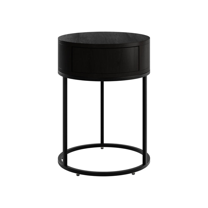 Black round side table on a white background