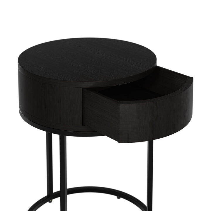 D.I. Designs Hampton Black Oak Wood Round Bedside Table | 1 Drawer
