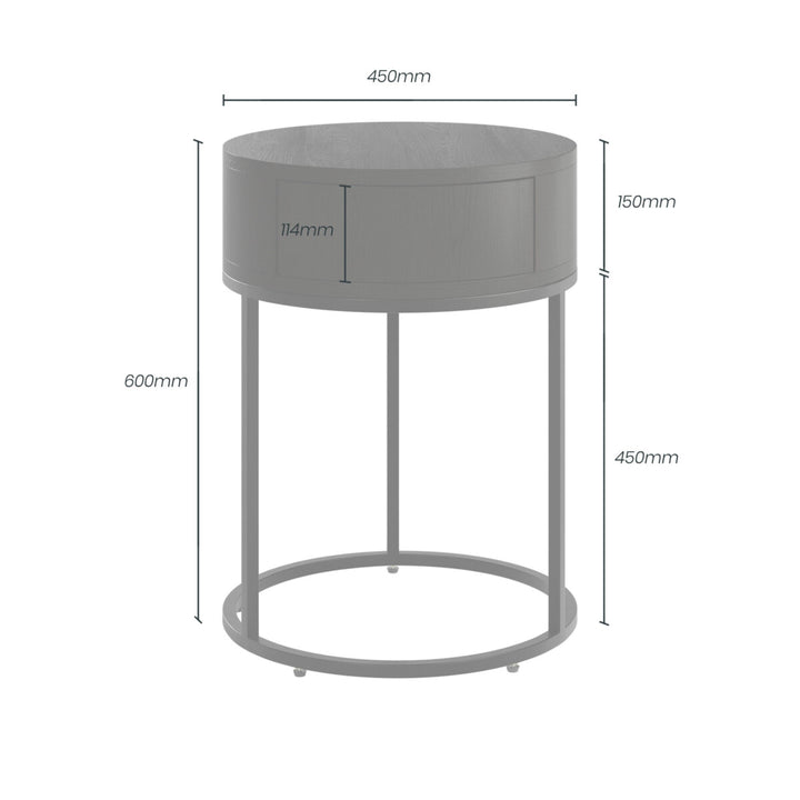 D.I. Designs Hampton Black Oak Wood Round Bedside Table | 1 Drawer