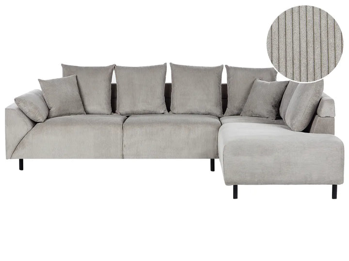 Corner Sofa 4 Seater Corduroy Light Grey Left Hand Lippa