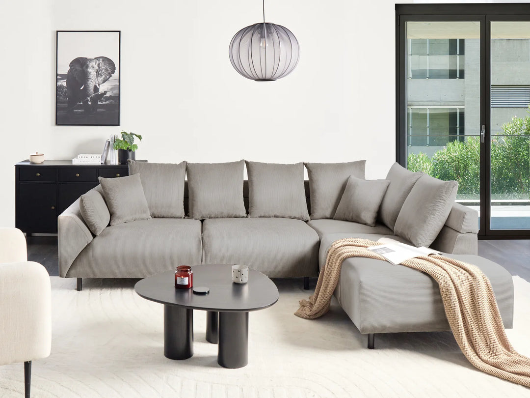 Corner Sofa 4 Seater LUNNER Corduroy Light Grey Left Hand