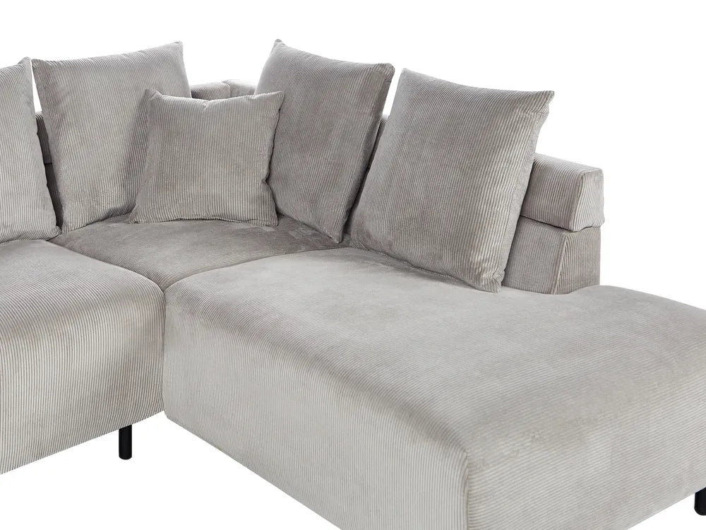 Corner Sofa 4 Seater Corduroy Light Grey Left Hand Lippa