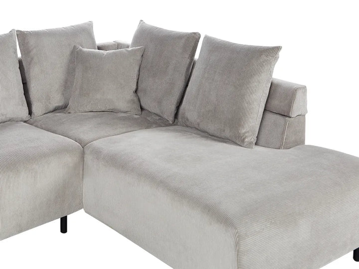 Corner Sofa 4 Seater Corduroy Light Grey Left Hand Lippa