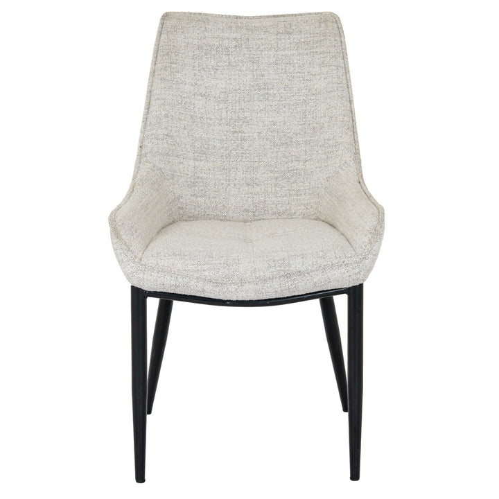 Chair with textured gray cushioned seat and backrest on a white background