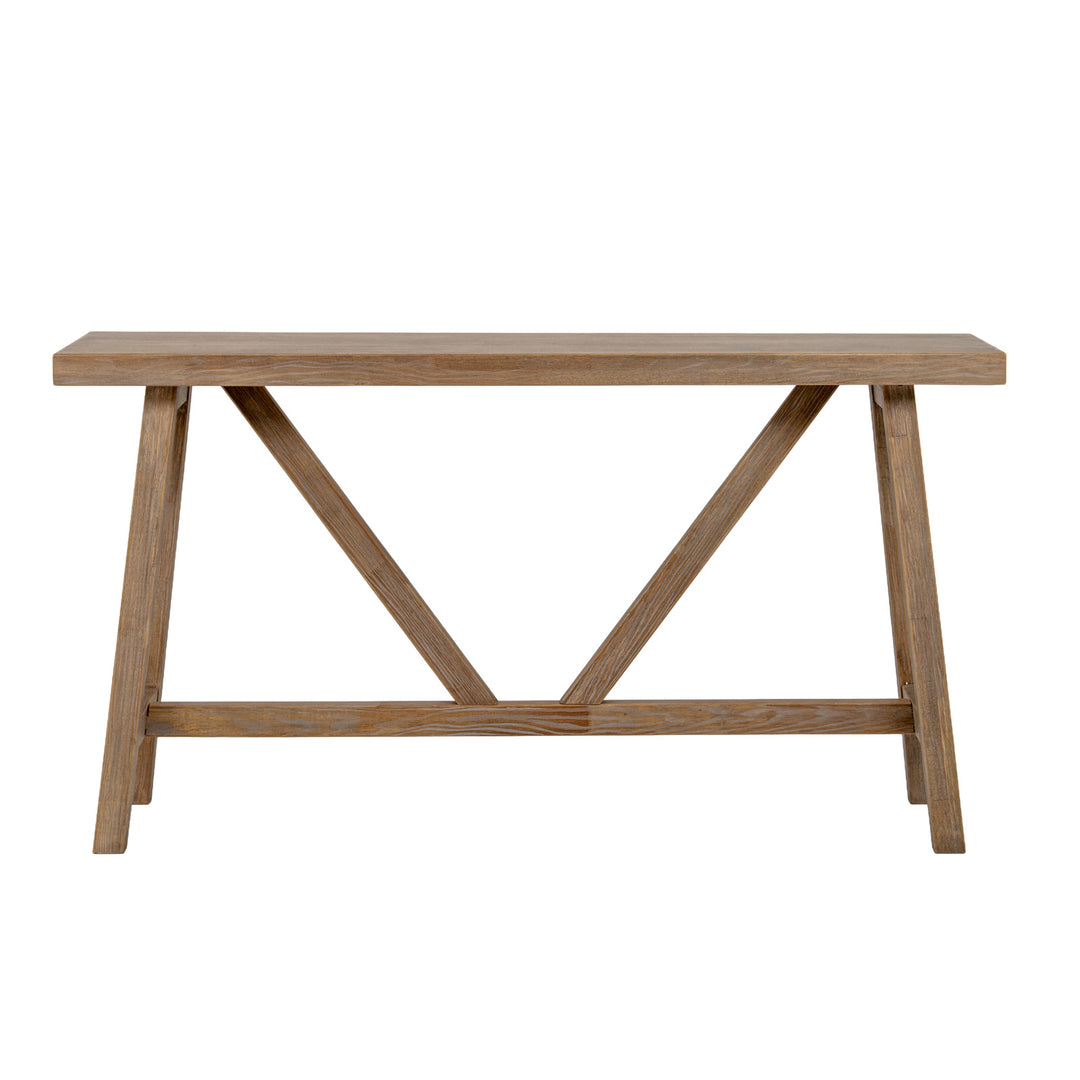 Wooden dining table with a rustic design on a white background