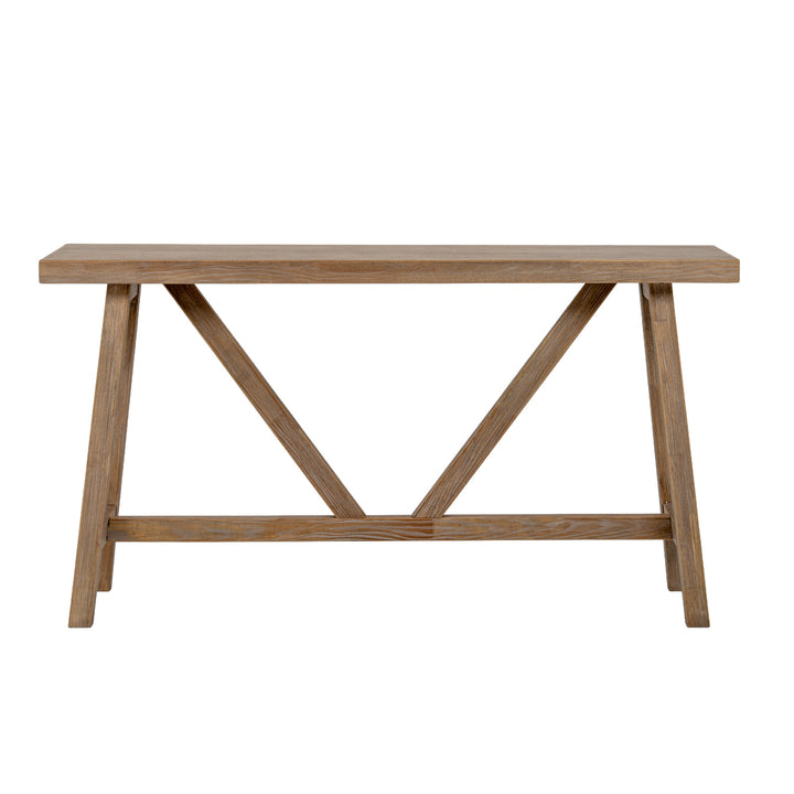 Wooden dining table with a rustic design on a white background