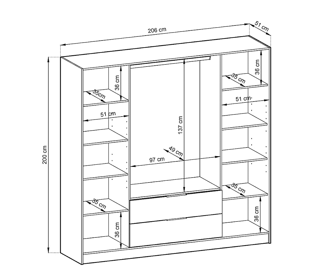 Nelly Contemporary Mirrored Hinged 4 Door Wardrobe Grey 2 Drawers 8 Shelves 1 Rail Lamela Decor