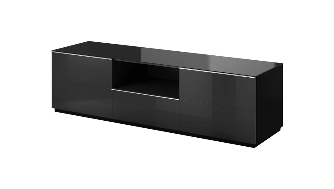 Minimalist Toledo 40 TV Cabinet 208cm - Black Gloss: Sleek Storage Solution for Contemporary Living Spaces