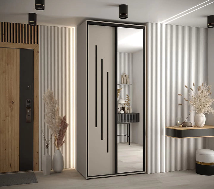 Dakota IX Elegant  Sliding Door Wardrobe - Space-Saving Storage with Mirrored Door Hanging Rails Shelves