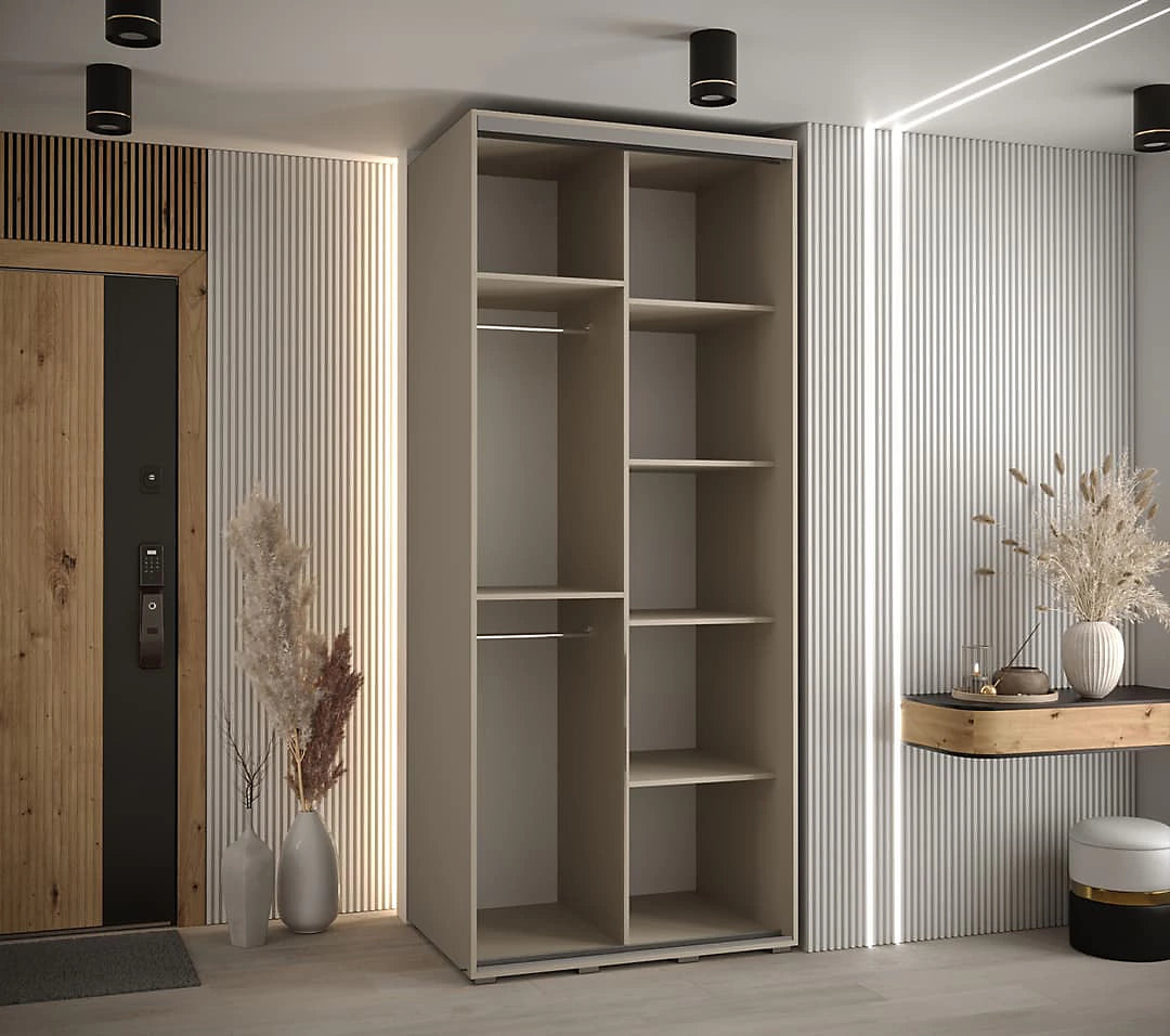 Dakota IX Elegant  Sliding Door Wardrobe - Space-Saving Storage with Mirrored Door Hanging Rails Shelves