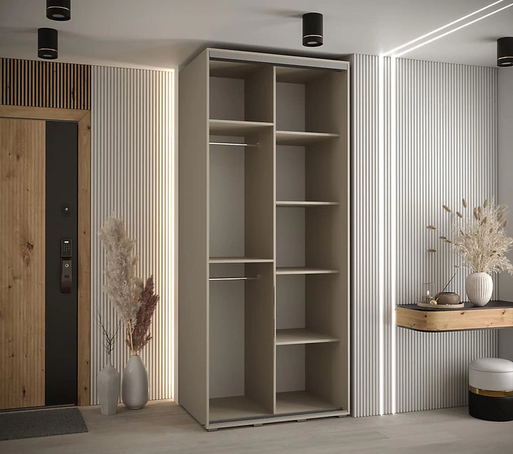 Dakota IX Elegant  Sliding Door Wardrobe - Space-Saving Storage with Mirrored Door Hanging Rails Shelves
