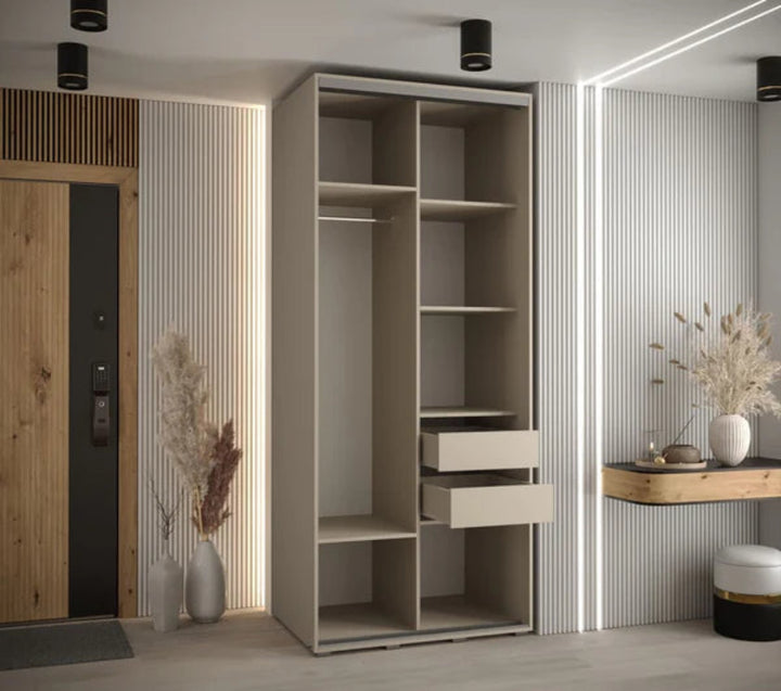 Dakota IX Elegant  Sliding Door Wardrobe - Space-Saving Storage with Mirrored Door Hanging Rails Shelves