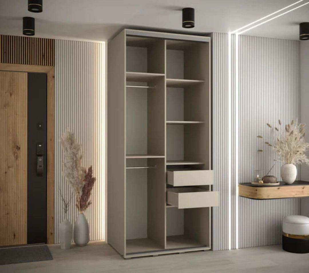 Dakota IX Elegant  Sliding Door Wardrobe - Space-Saving Storage with Mirrored Door Hanging Rails Shelves