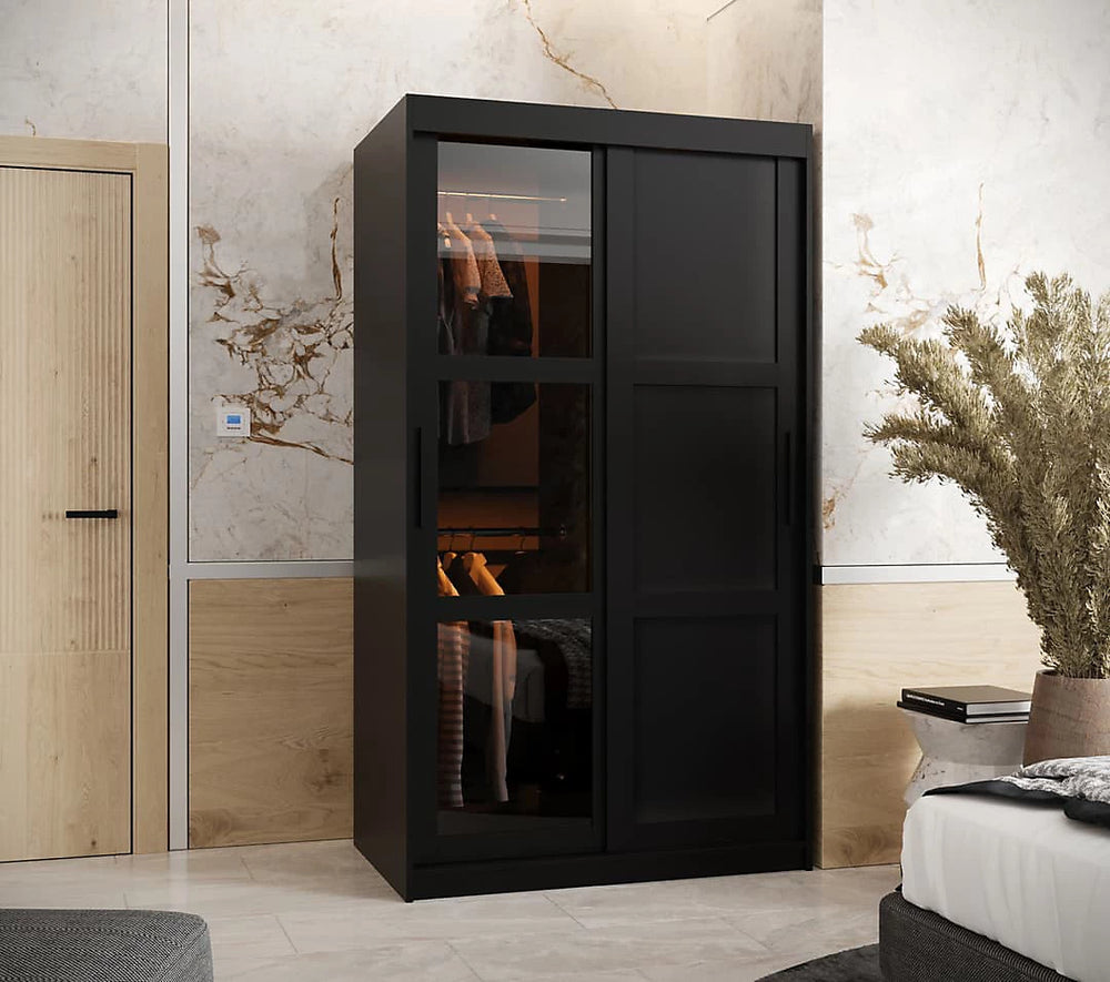 Parma III Sliding Door Wardrobe with Shelves - Black Matt