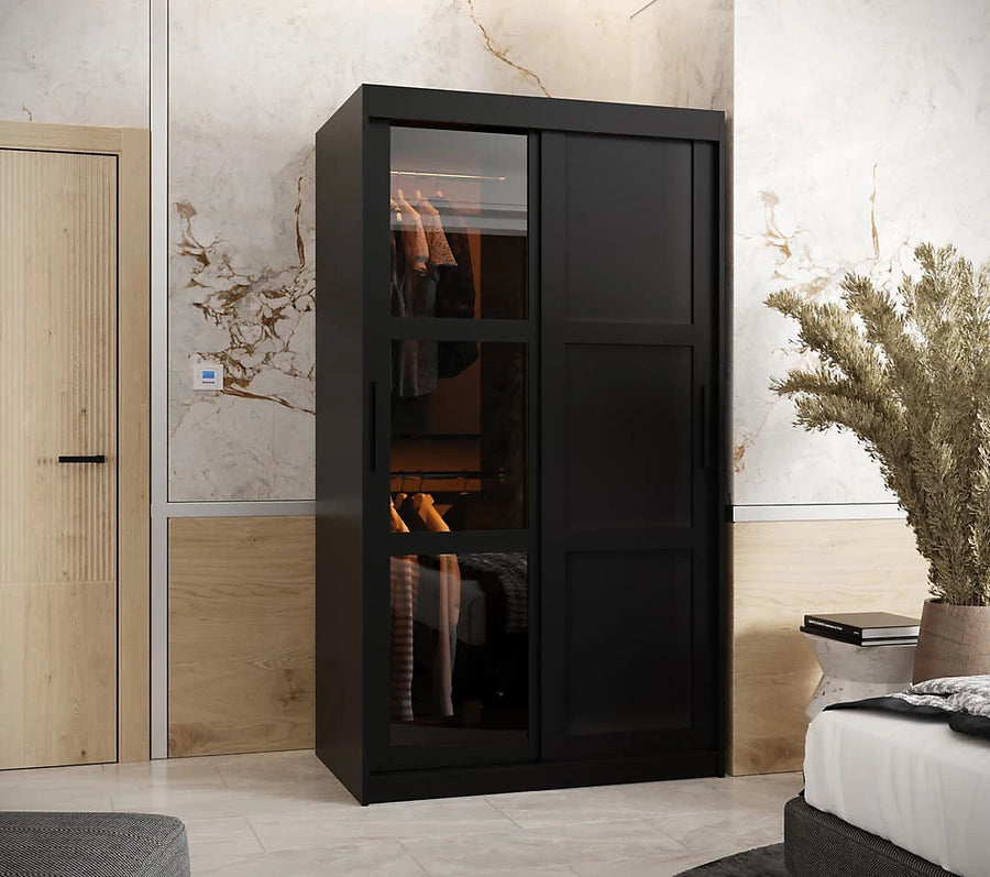 Parma III Sliding Door Wardrobe with Shelves - Black Matt