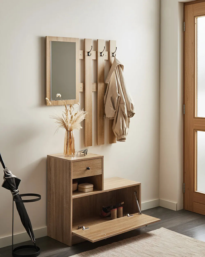 Hallway Shoe Cabinet Set Light Brown Capri