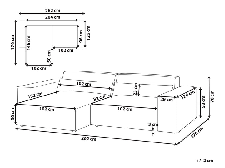 Hellnar Right Hand 2 Seater Modular Fabric Corner Sofa Grey