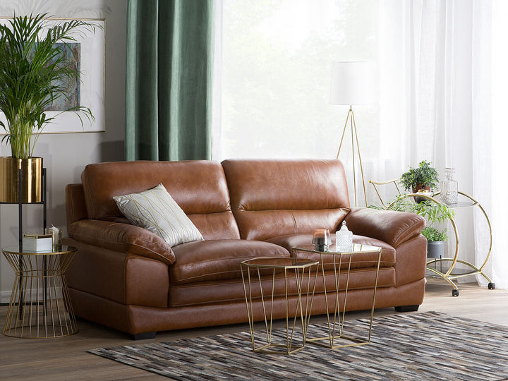 Horten 3 Seater Leather Sofa Golden Brown