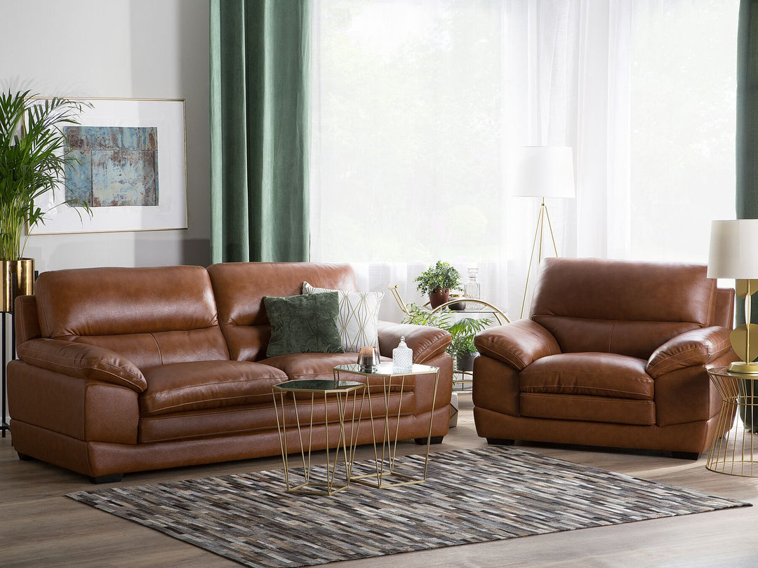 Horten 3 Seater Leather Sofa Golden Brown