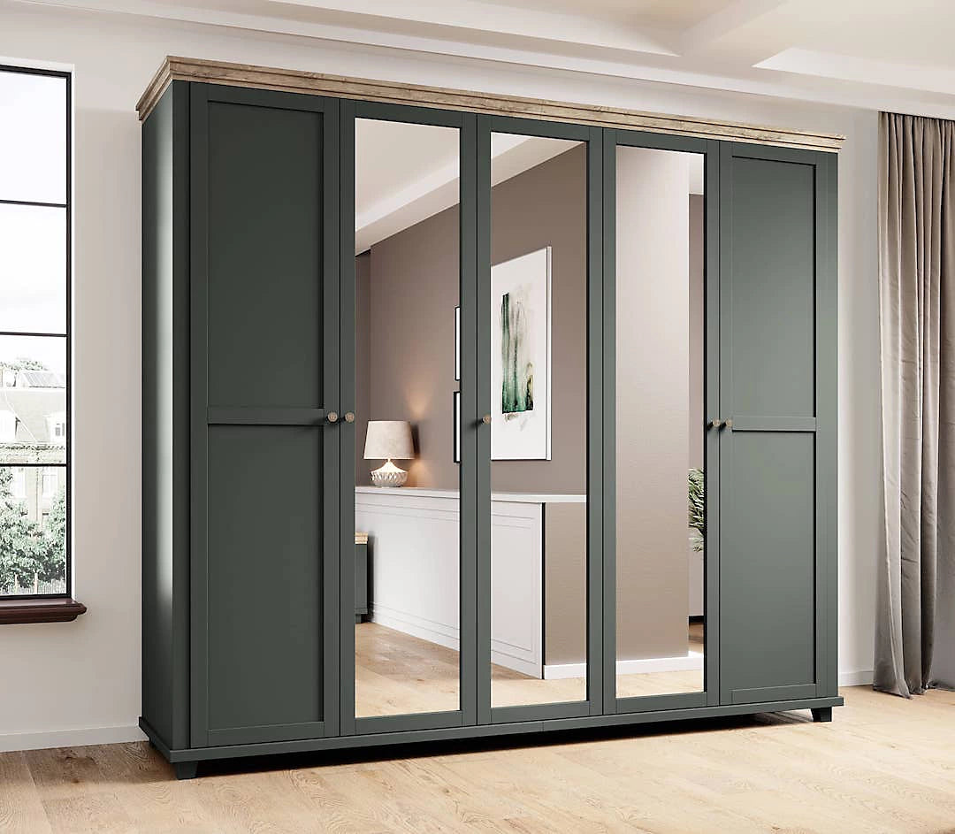 Evora 21 Hinged Wardrobe - Green & Oak Lefkas Harmony