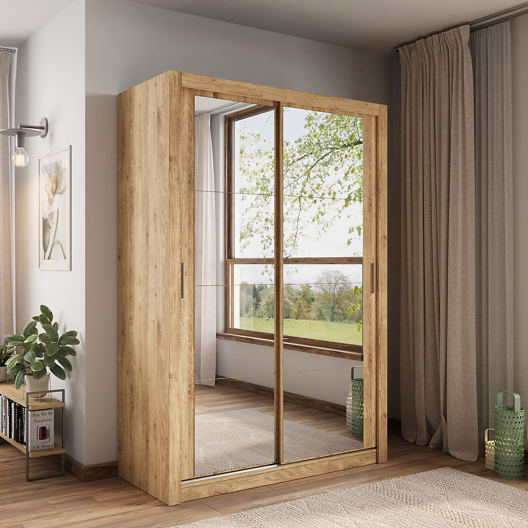 Elegant Oak Shetland Lux 18 Sliding Door Wardrobe with Mirrored Panels