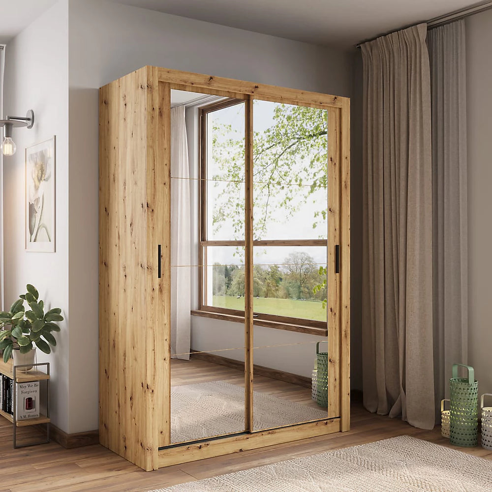Charming Oak Artisan Lux 18 Sliding Door Wardrobe with Mirrored Panels