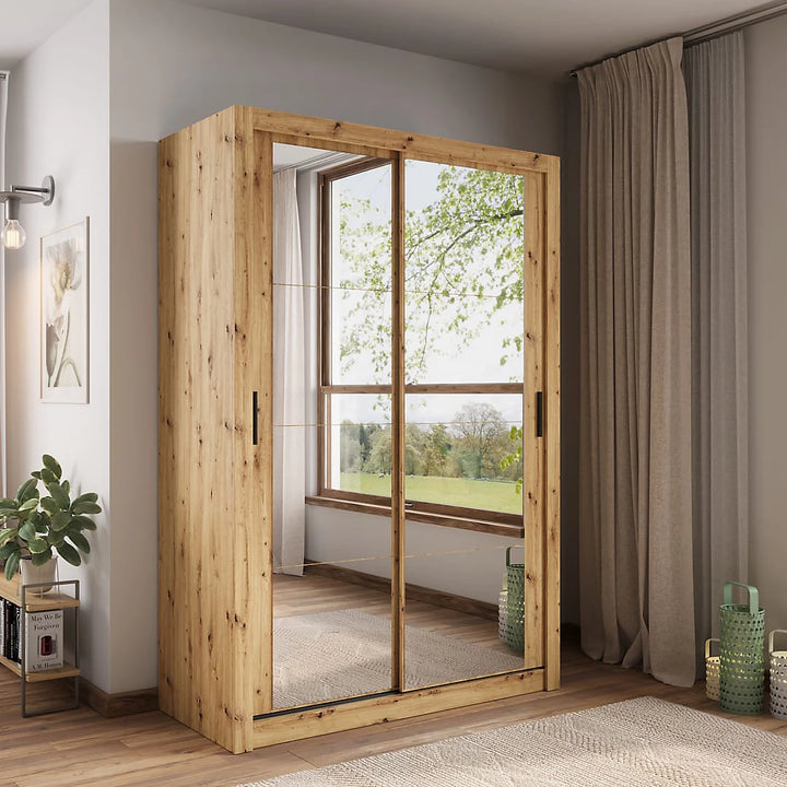 Charming Oak Artisan Lux 18 Sliding Door Wardrobe with Mirrored Panels