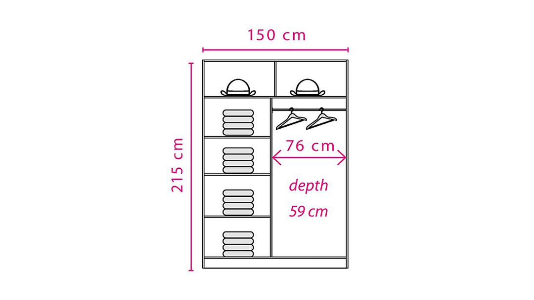 Effect 2 Sliding Mirrored Door Wardrobe in Columbian Walnut - Compact and Contemporary