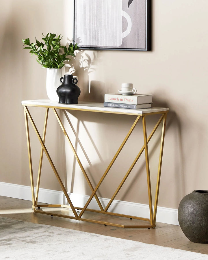 White and gold hallway console table