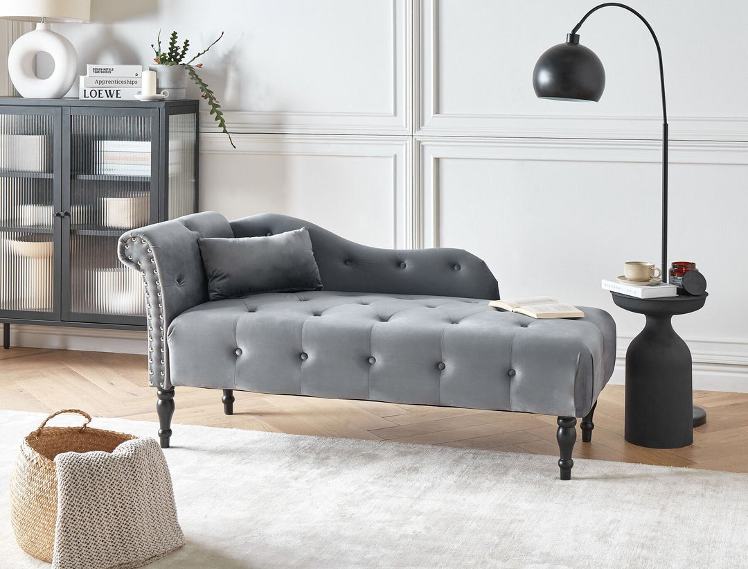 Ivry Left Hand Velvet Chaise Lounge Grey