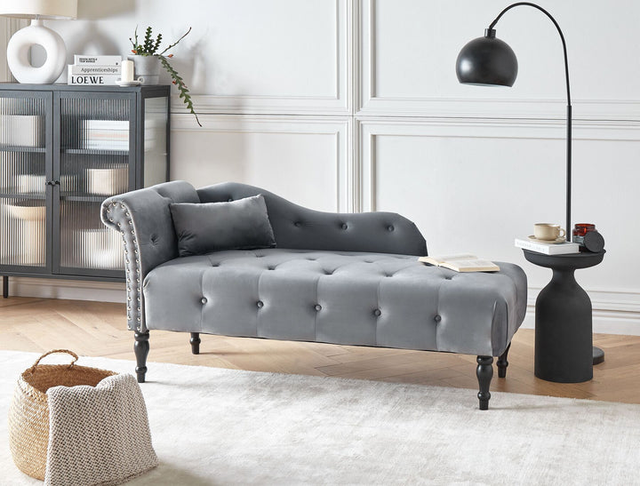 Ivry Left Hand Velvet Chaise Lounge Grey